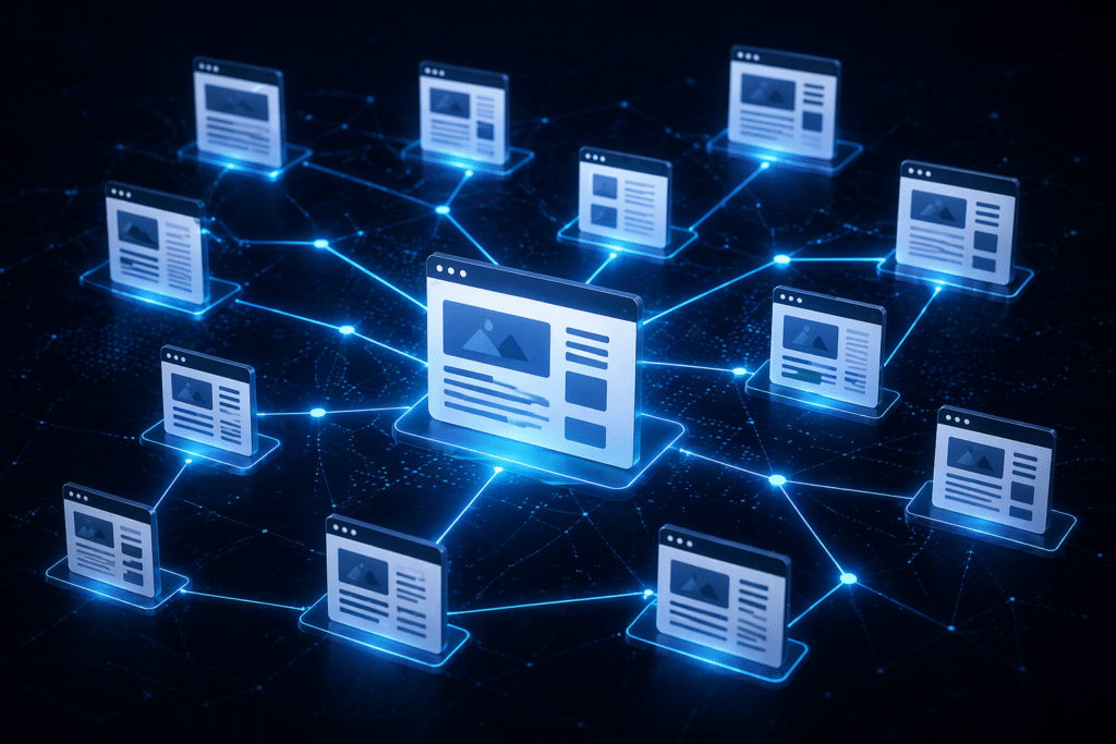 Tech-style digital web connections demonstrating Types of SEO concepts