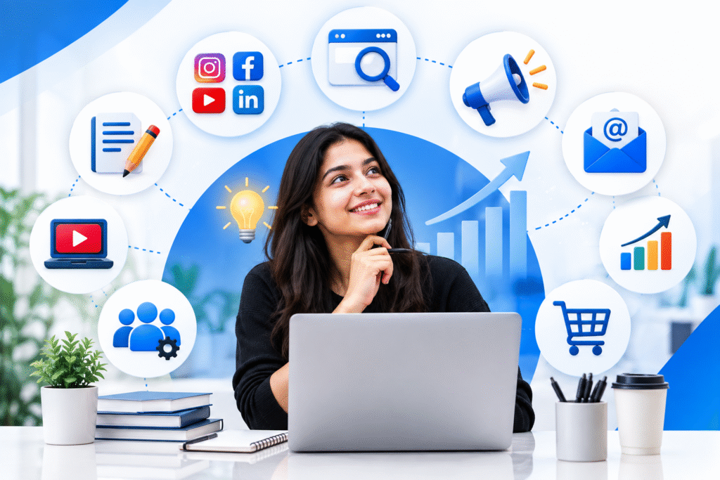 What Will You Learn in a Digital Marketing Course in Lal Kothi? Students learn SEO, social media marketing, Google Ads, content marketing, email marketing, analytics, and digital advertising skills.